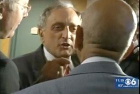 Paladino confronting Post reporter Fred Dicker yesterday
